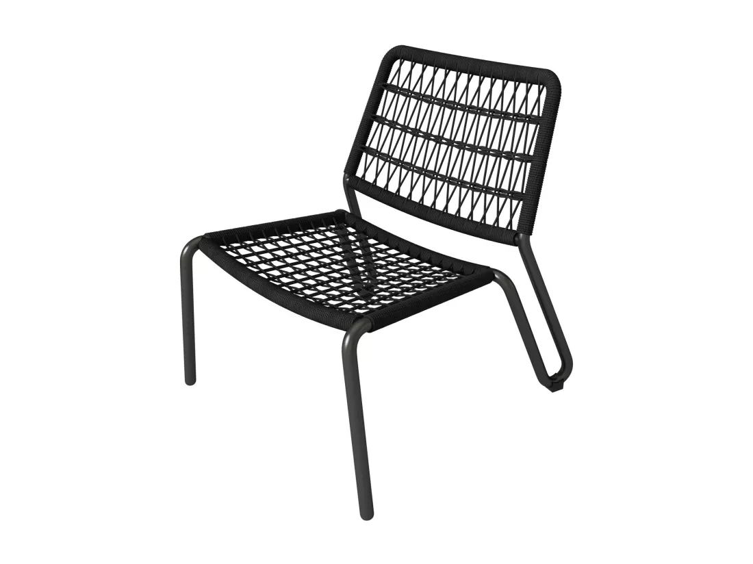 Lot de 3 salon de jardin en acier galvanisé - 2 fauteuils ergonomique et une table d'appoint ronde - charge max 160kg - Noir