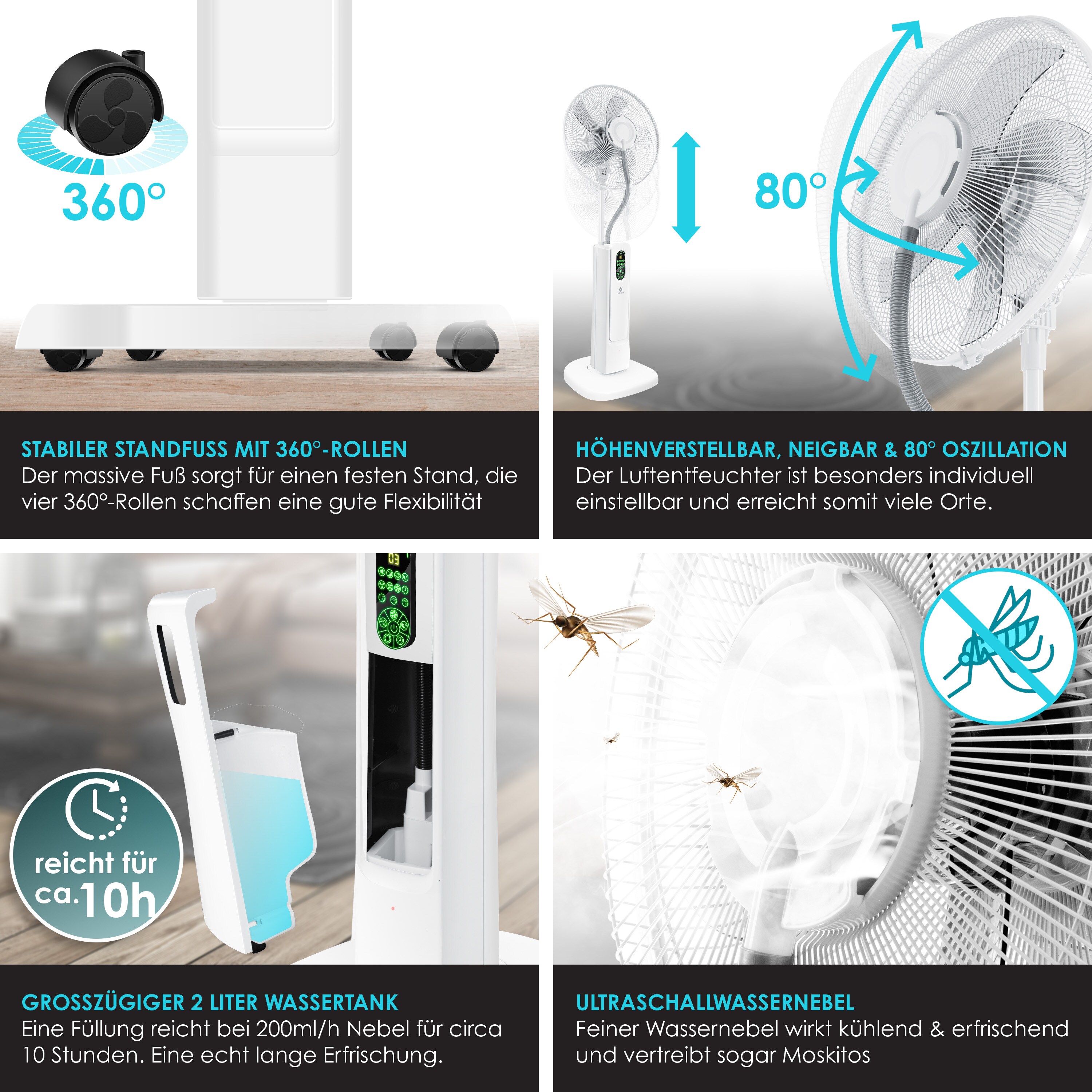 KESSER® Stand-Ventilator Frosty mit Wasser Ultraschall-Sprühnebel Wasserkühlung , inkl. Fernbedienung Timer-Funktion , Luftbefeuchter Leise ,Nebelfunktion , Raumbefeuchter , Standventilator