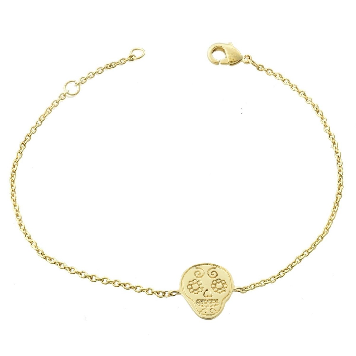 Bracelet tête de mort mexicaine fleuri cavalera Plaqué OR 750 3 microns