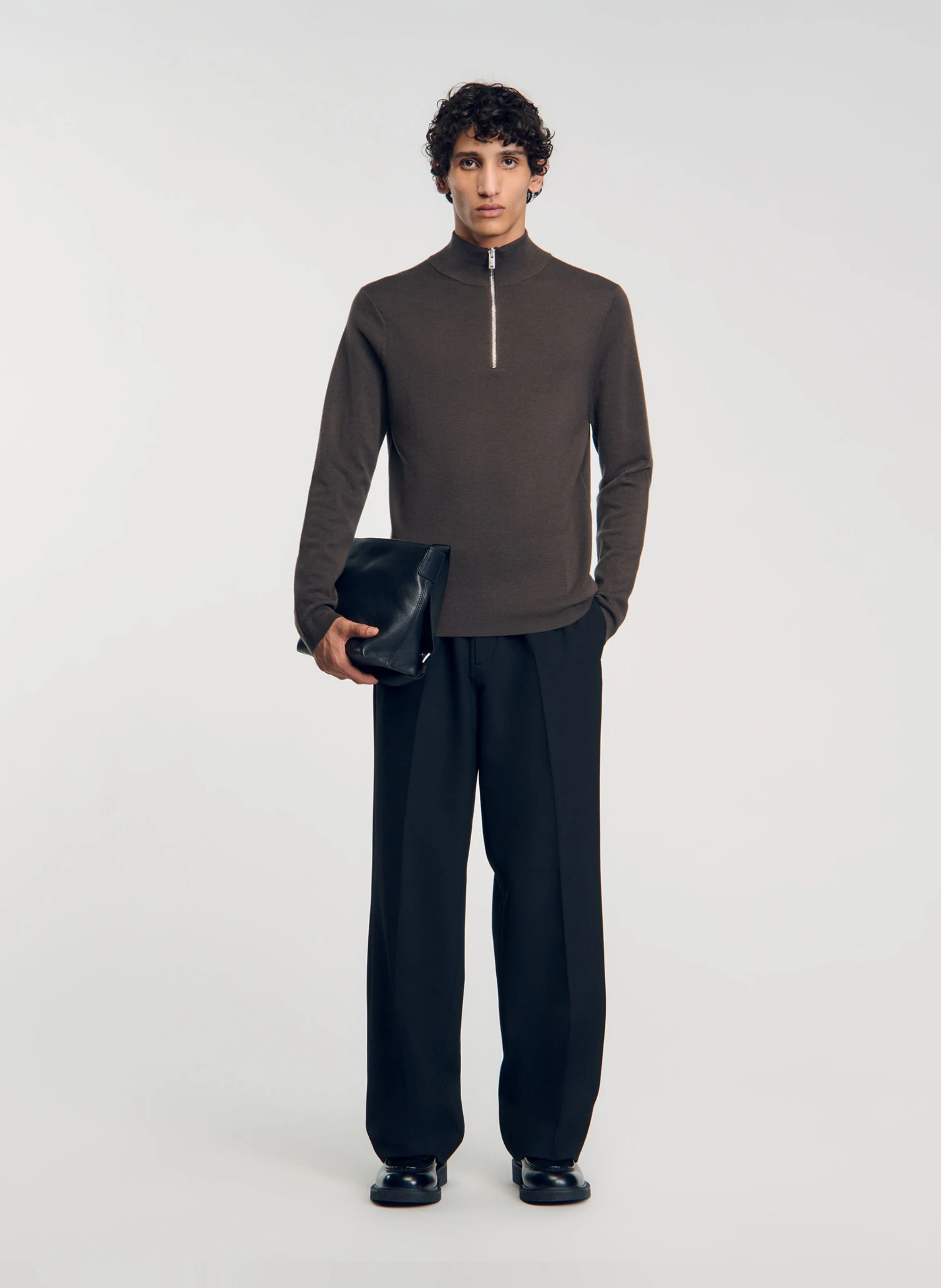 Pull col montant zippé en laine | Marron