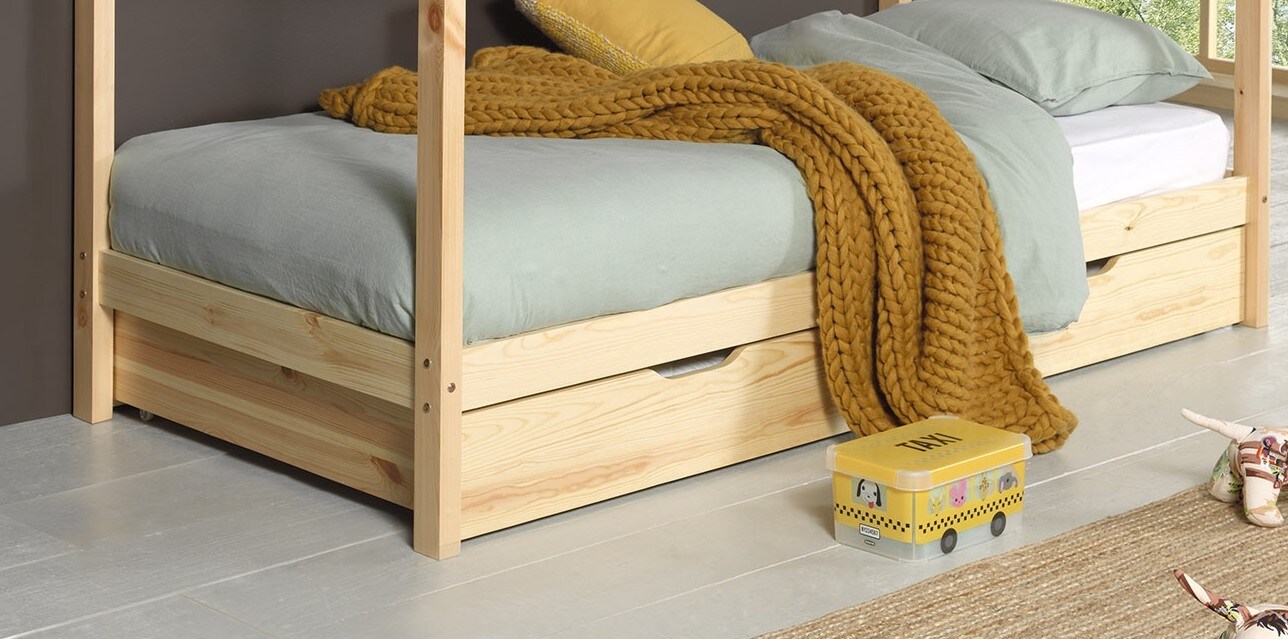 Bettschublade für Hausbett Serie Dallas Fa. Vipack, 90 x 190 cm, Natur