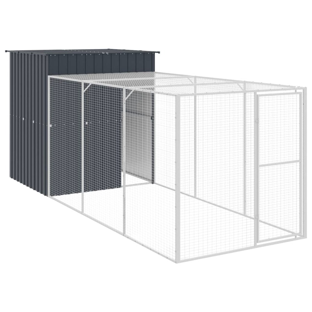 Poulailler avec cour anthracite 165x455x181 cm acier galvanisé