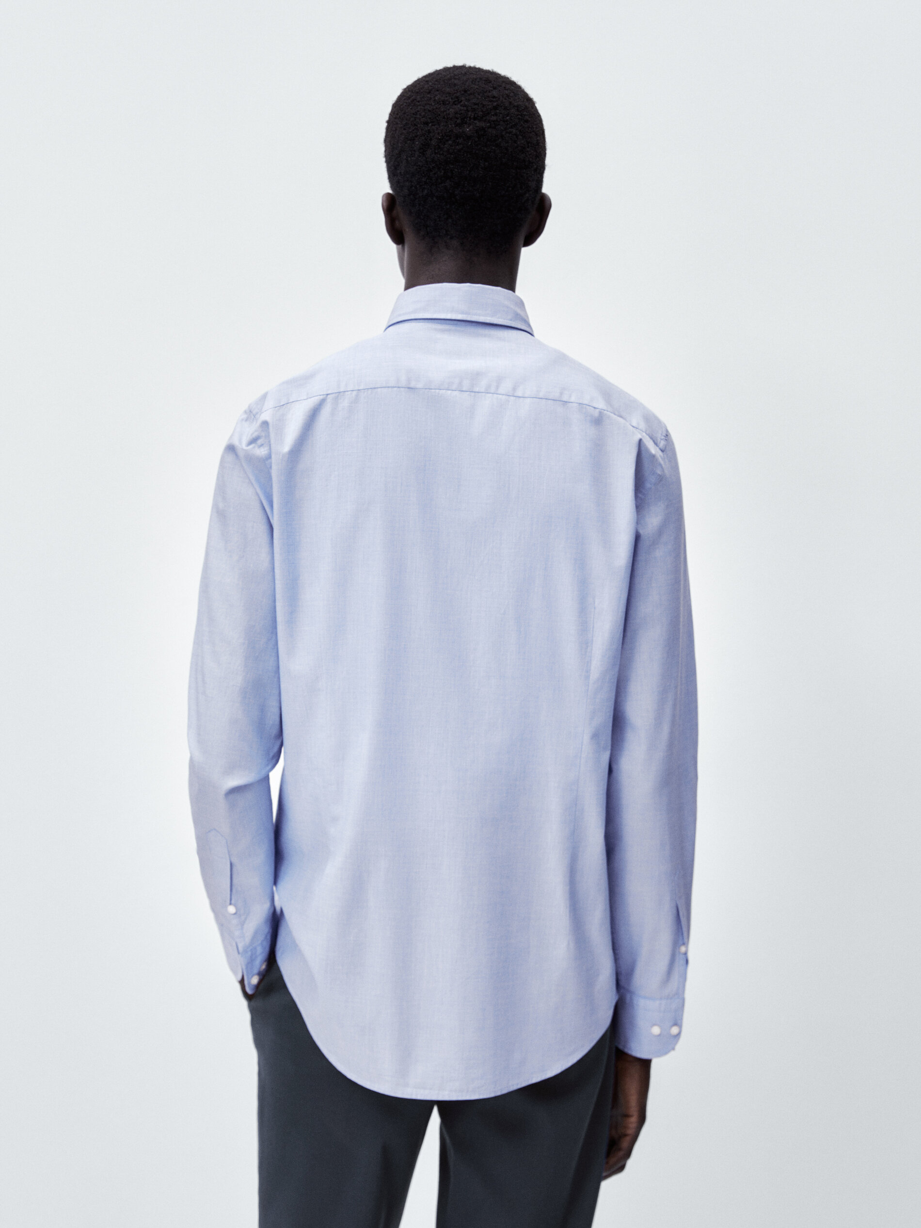 Camisa slim fit de algodão fil a fil - CELESTE