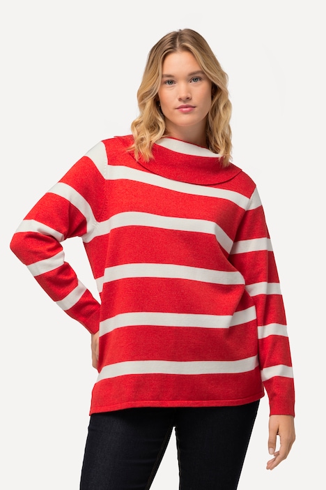 Rollkragen-Pullover, Ringel, kurz, Langarm