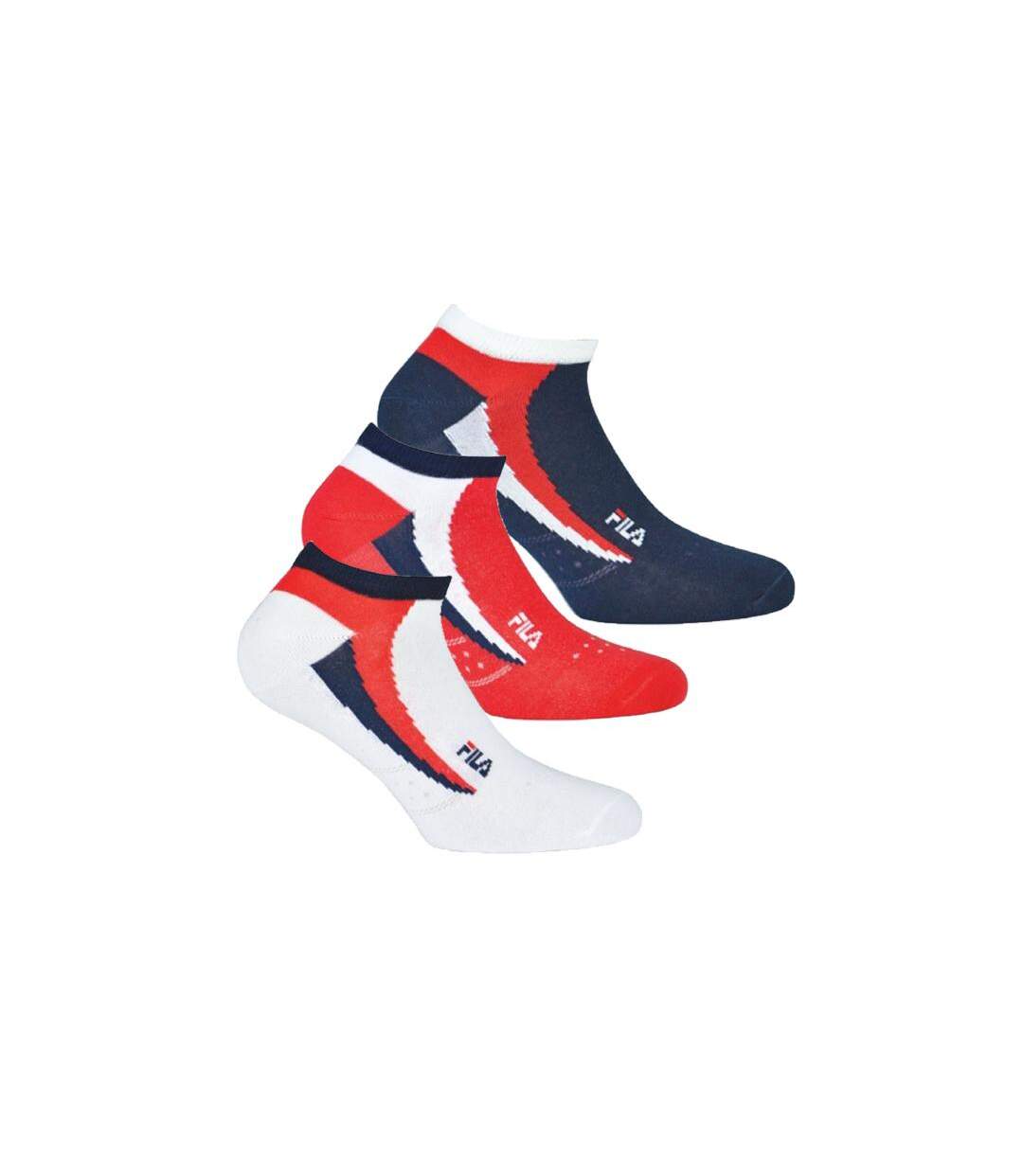 FILA Lot de 3 paires de Socquettes Mixte Coton DIR Marine Rouge Blanc
