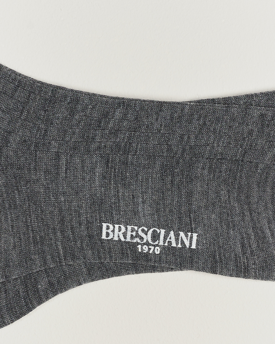 Bresciani Wool/Nylon Ribbed Short Socks Medium Grey