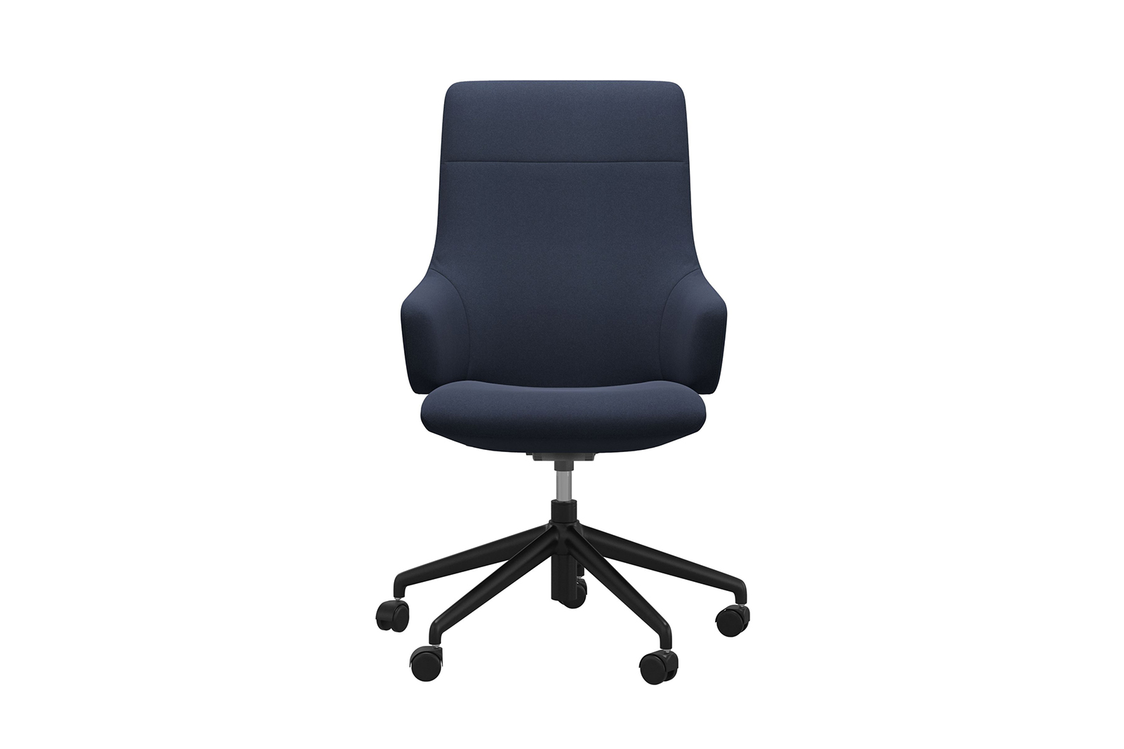 Chilli kontorstol Høy stol i tekstil Calido Dark Blue med arm og matt sort understell