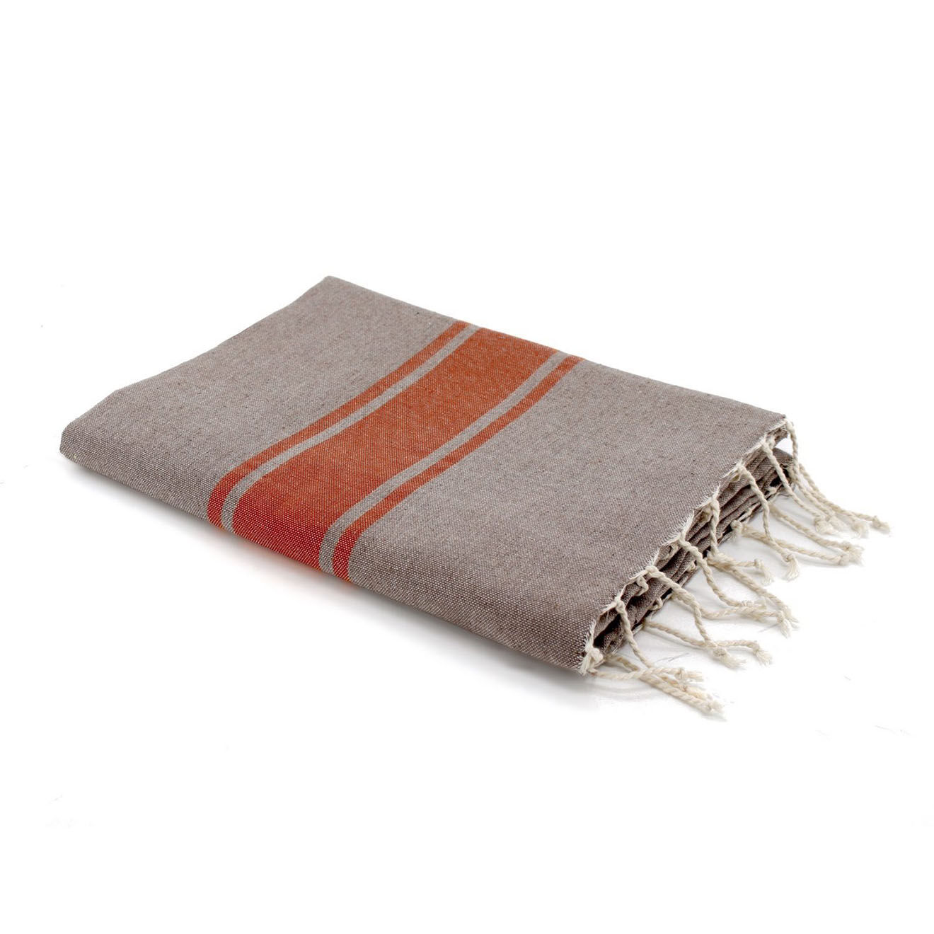 Febronie Fouta Traditionelle St Tropez taupe clair/terracotta - 100x200 cm