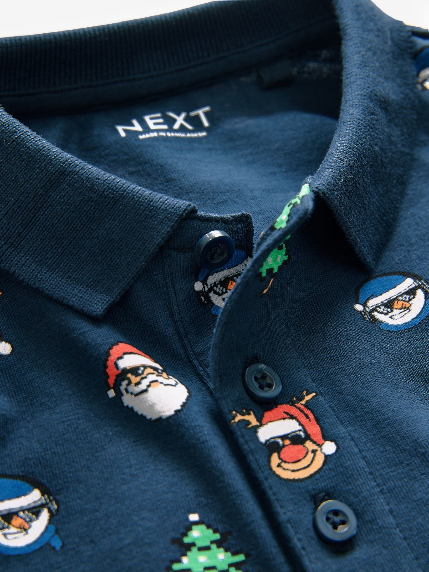 Donkerblauw - Kerstmis poloshirt met korte mouwen van 100% katoen (3-16jaar)