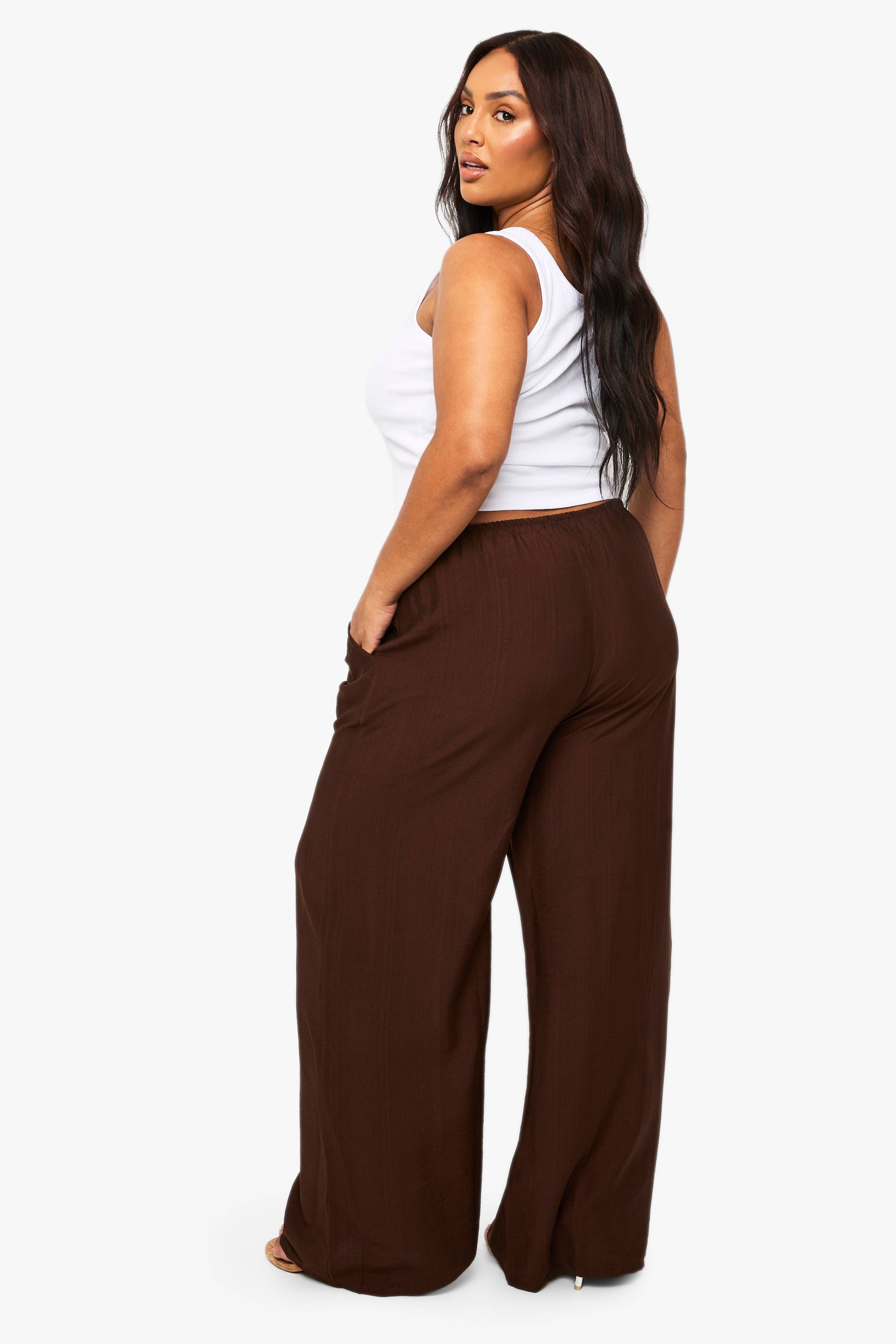 boohoo Pantalon à jambes larges tissé avec cordon de serrage Plus