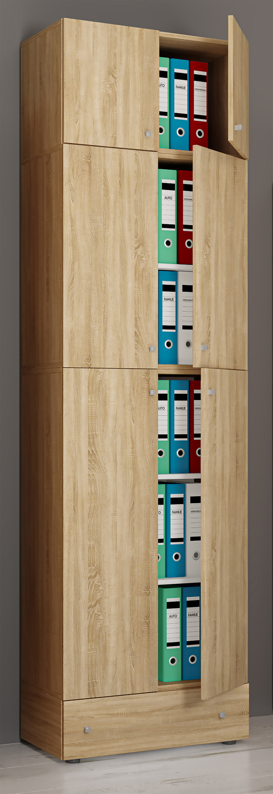 Büroschrank LONA XXL - Sonoma Eiche - mit Aufsatz und Schublade - 240 cm hoch