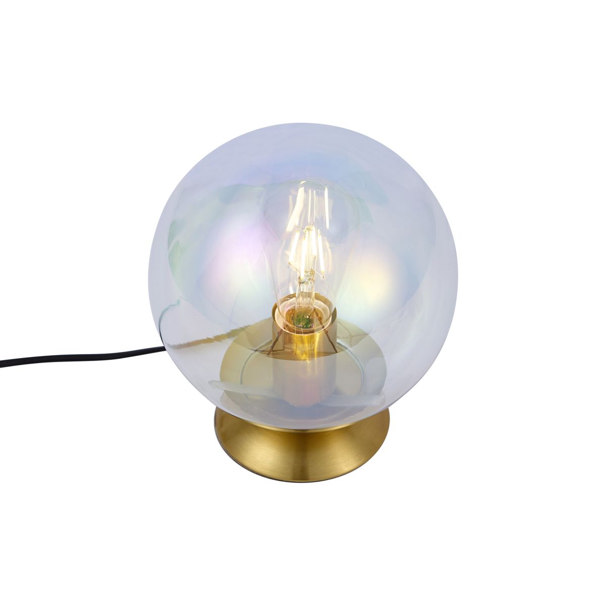 Art deco tafellamp messing met smoke regenboog glas  - Pallon