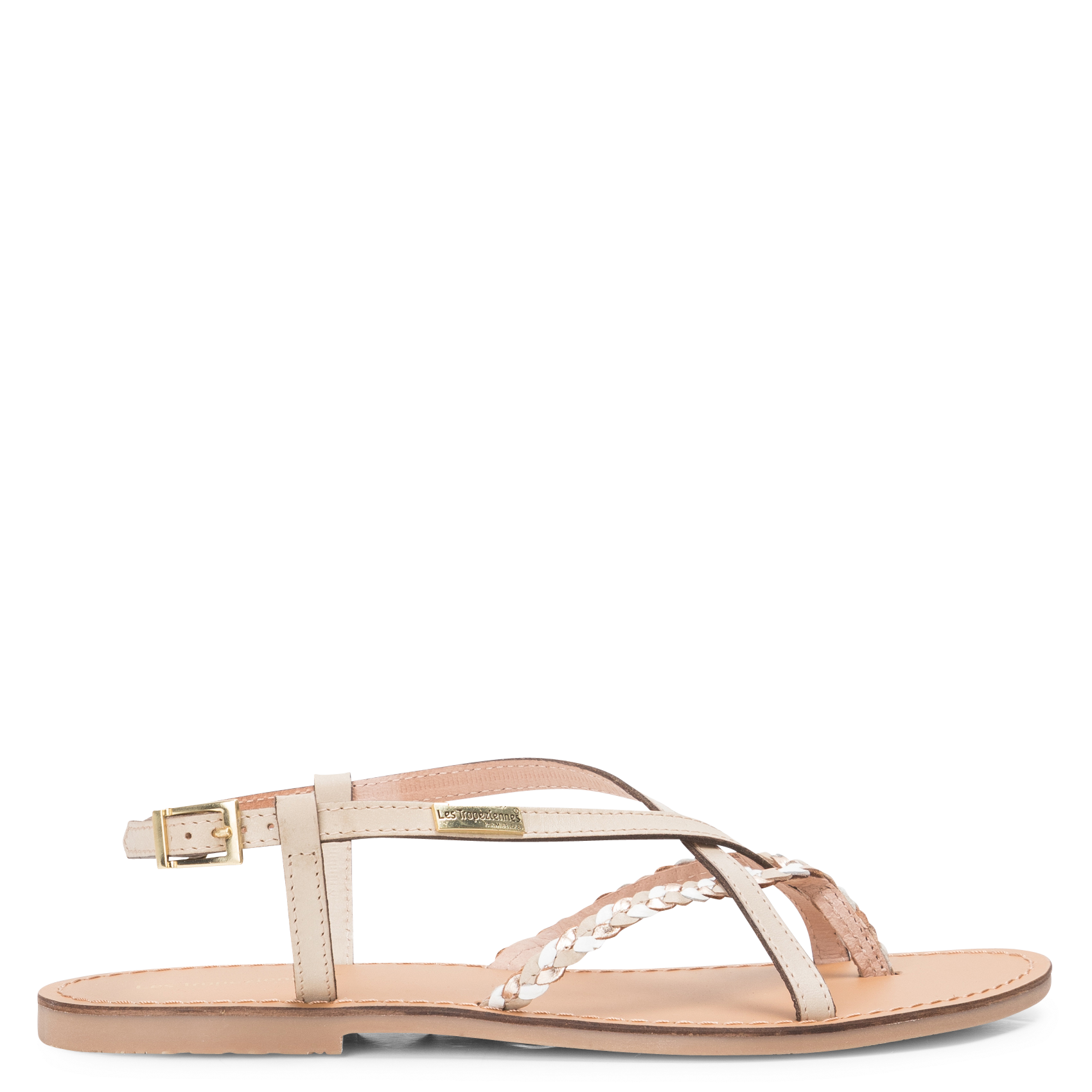 CHOU - Sandales plates métallisées en cuir | Beige