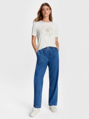 Calça jeans reta e relaxada de cintura alta adaptável