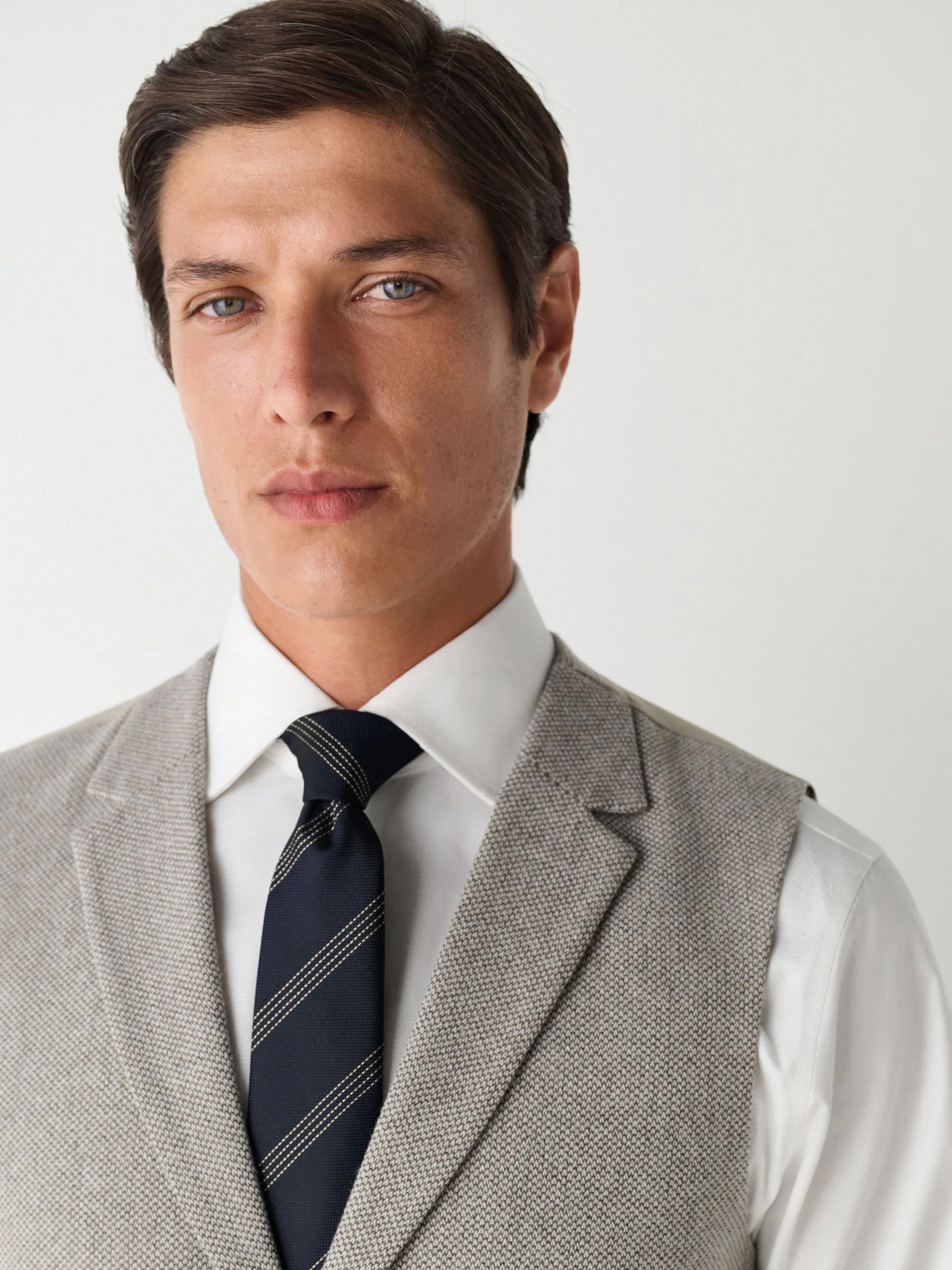 Neutraal - Slim Fit Trimmed Textured Wool Blend Suit Waistcoat