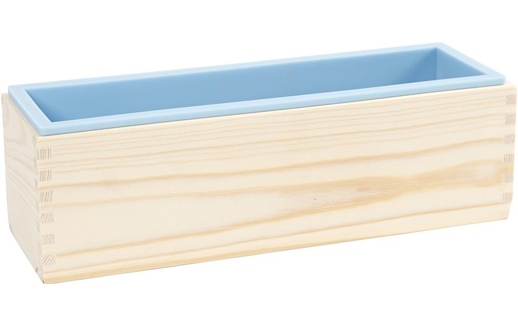 Giessform Silikon mit HolzboxSilikonform im Holzkasten zur Fertigung von Seife