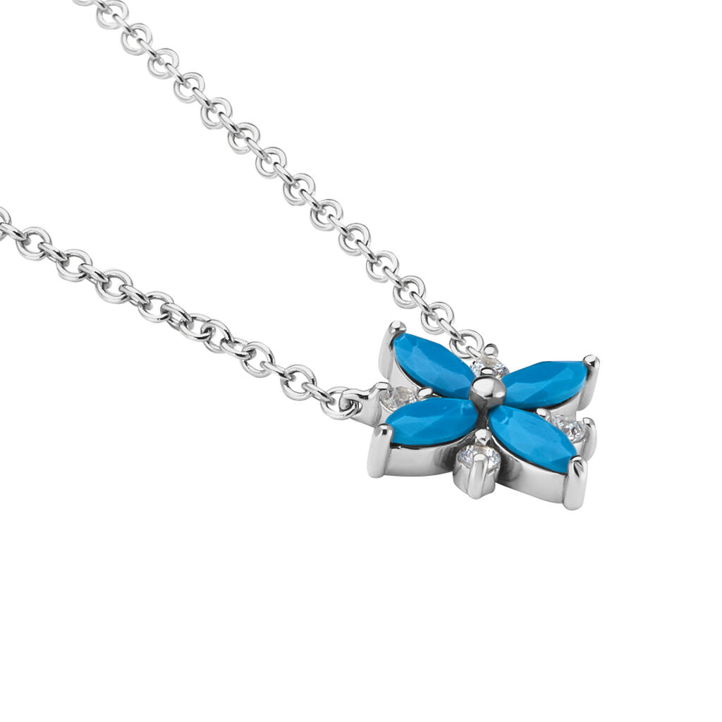 Collier Bleubirds Argent Blanc Turquoise Oxyde De Zirconium