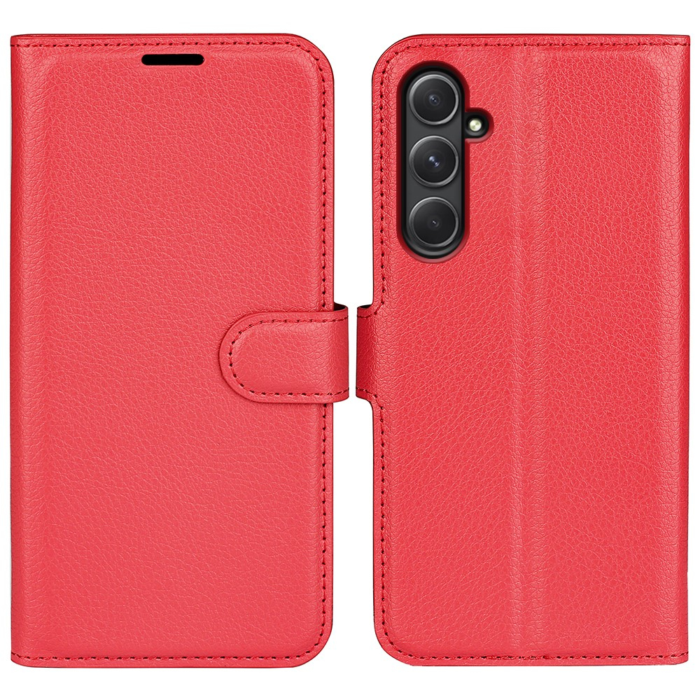Samsung Galaxy A55 Leder Tasche Flip Cover Litchi Look - Rot