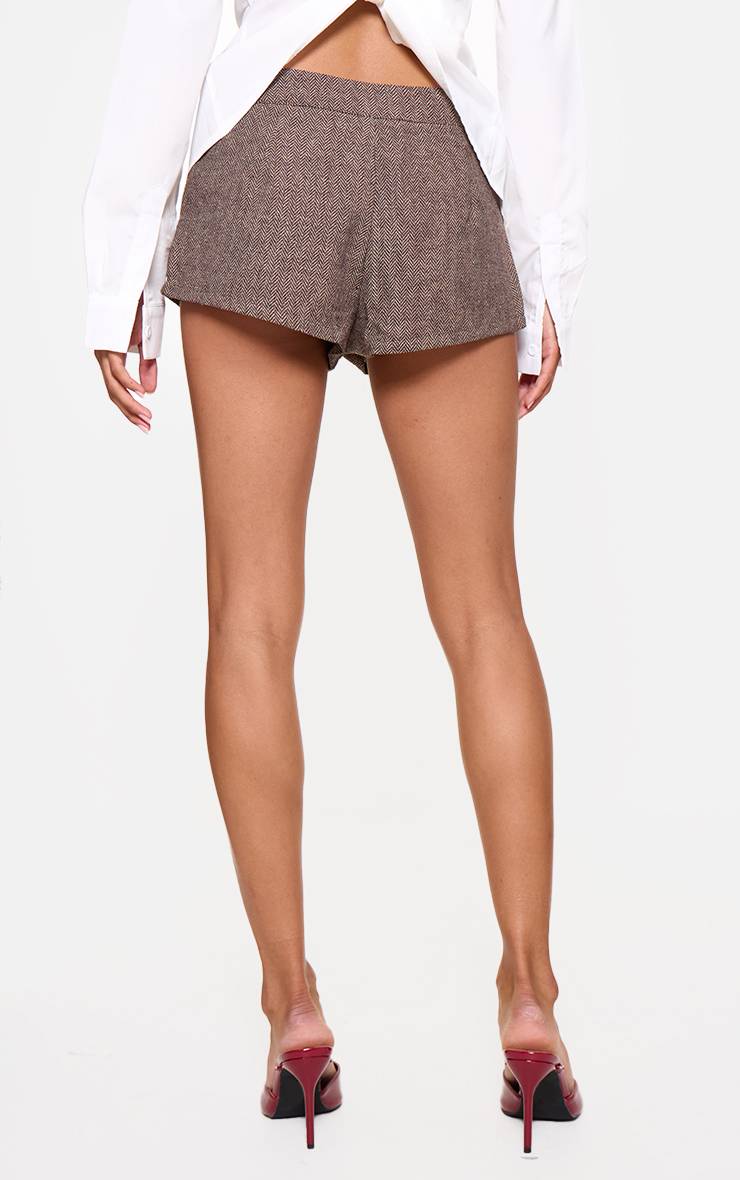Moka Short Tailleur Taille Haute En Tweed Texturé Tissé