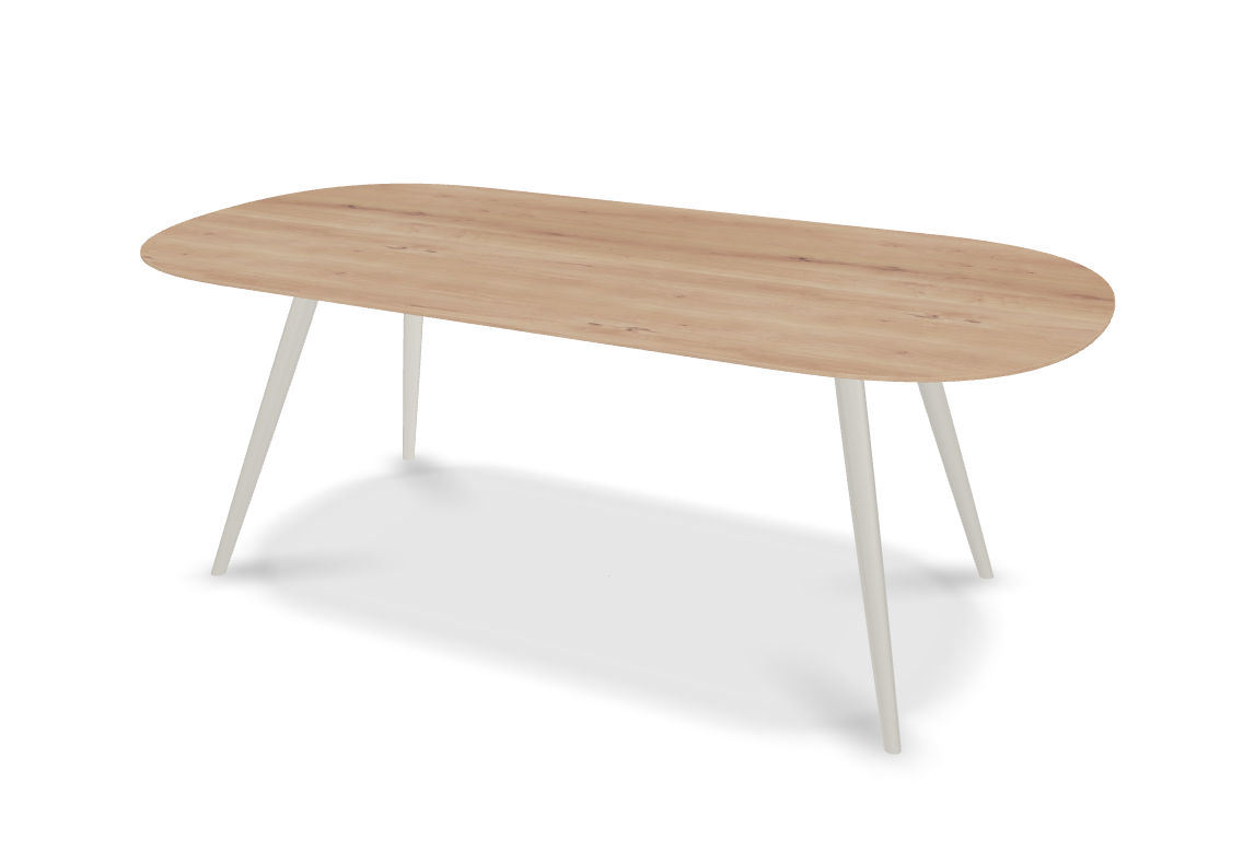 They & Me eettafel Joy – plat ovaal – eiken rustiek bianco olie – onderstel RAL9010 zuiverwit 200 x 100 x 75 | eiken rustiek bianco olie | rechte rand | frame RAL9010 zuiverwit