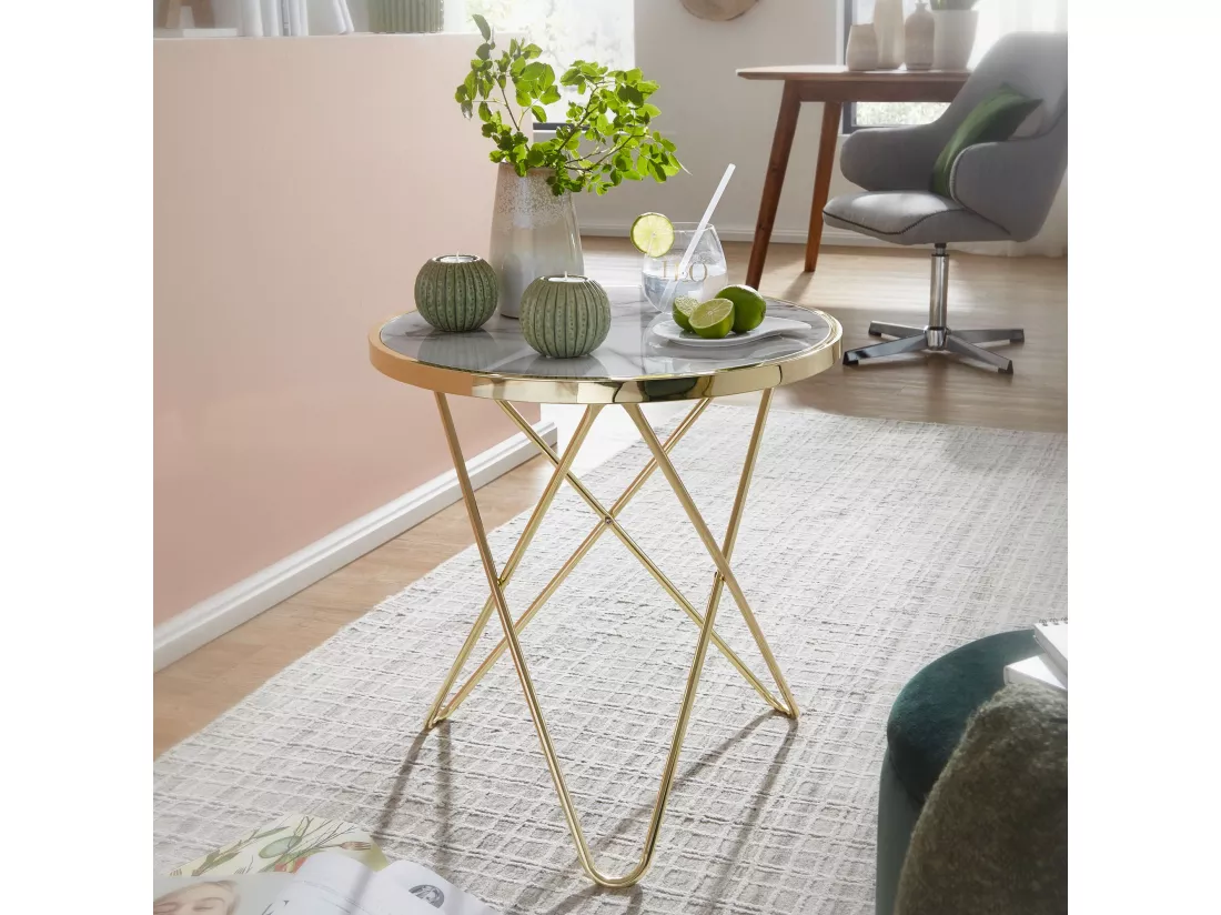 Design table basse optique marbre blanc table de salon or Ø55cm ronde