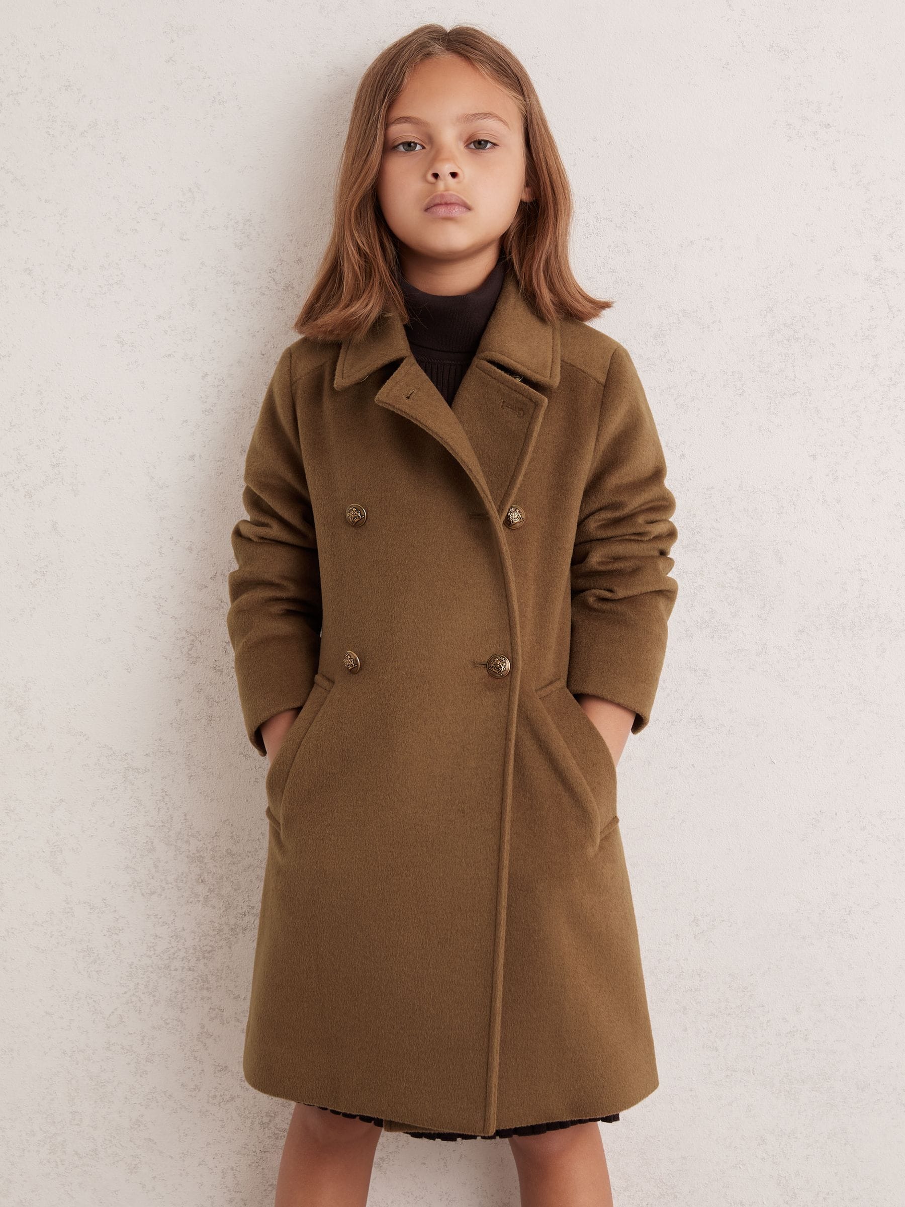 Camel - Reiss Mabel double-breasted jas van wolmix