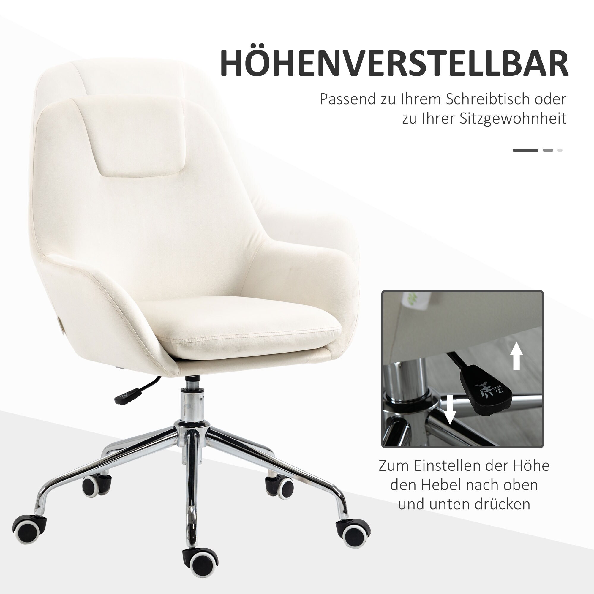Vinsetto Bürostuhl mit Rollen weiß 65L x 66B x 97H cm
