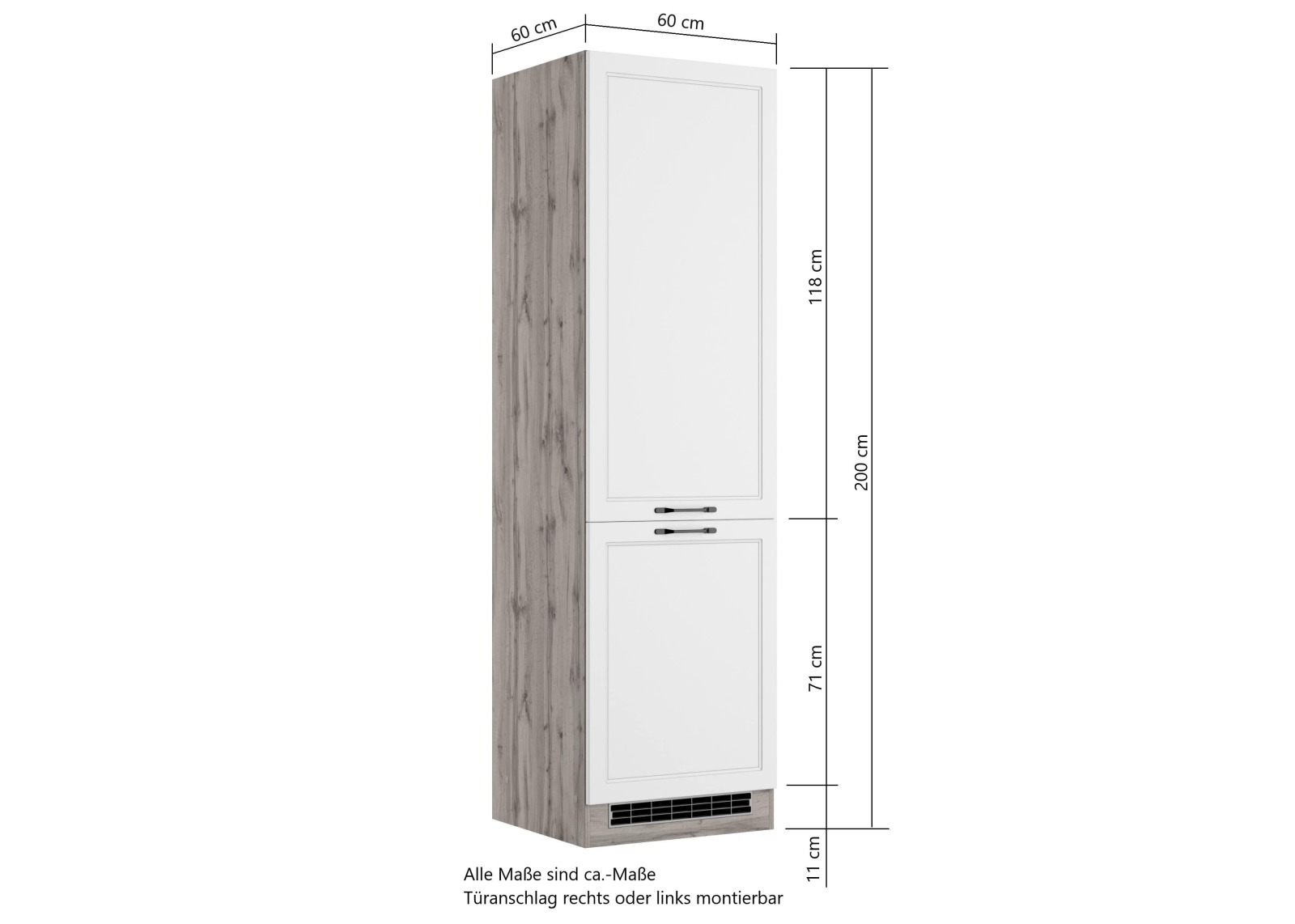 Kühl-/Gefrierschrank-Umbau MERAN - weiß - Wotaneiche - 60 cm