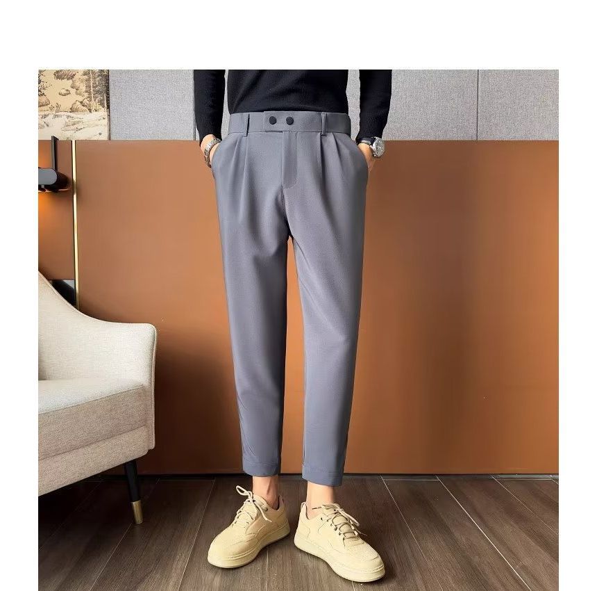 farrahces - Mid Rise Plain Cropped Tapered Dress Pants