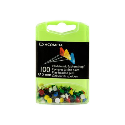 Exacompta - 100 Épingles tête plate - 5 mm - couleurs assorties
