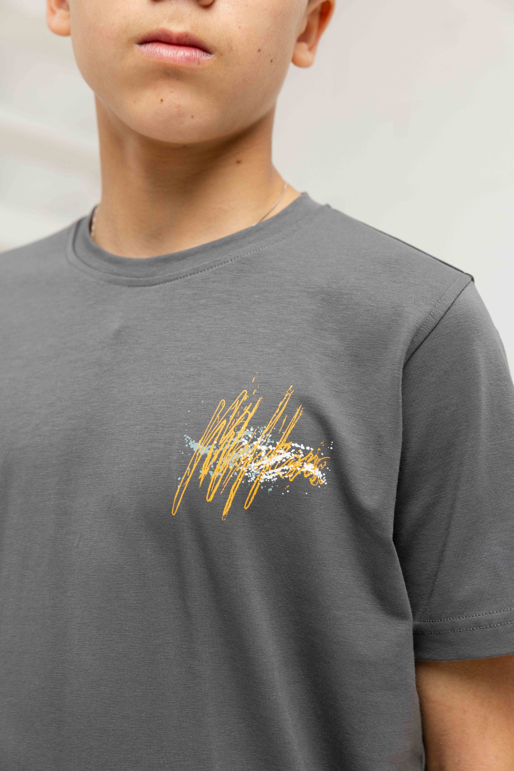 Malelions Splash T-Shirt Kids Donkergrijs/Oranje