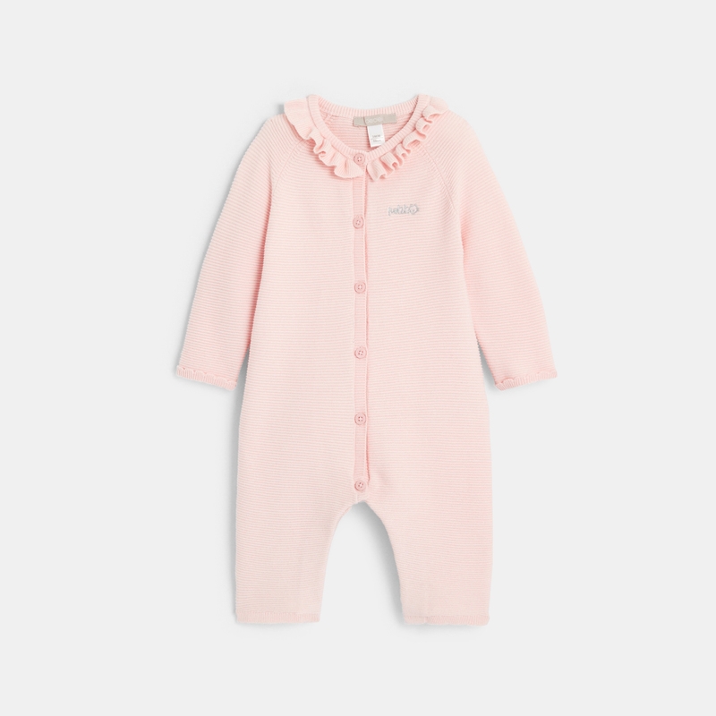 Combinaison maille tricot col à volants rose naissance
