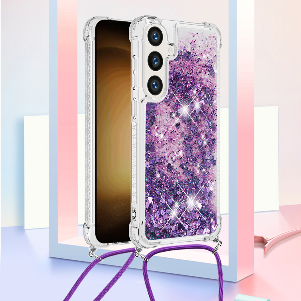 Samsung Galaxy S24 FE Necklace Gummi Hülle Liquid Glitzer   Handykette (130cm) - Violett
