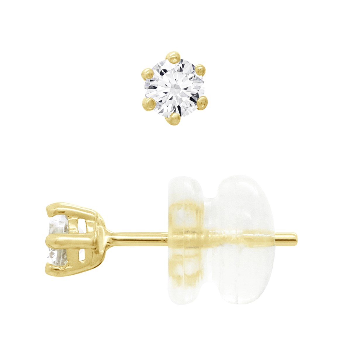 Boucles d'Oreilles Puces - Orné d'un Oxyde de Zirconium Blancs - Or Jaune