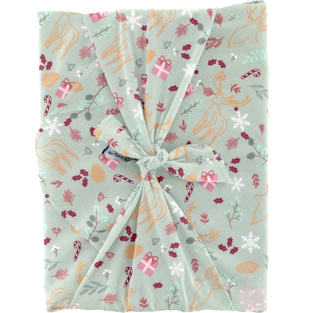 Furoshiki Grand 73 X 73 Cm Ex2242 Cadeaux Herbier Vert Rose