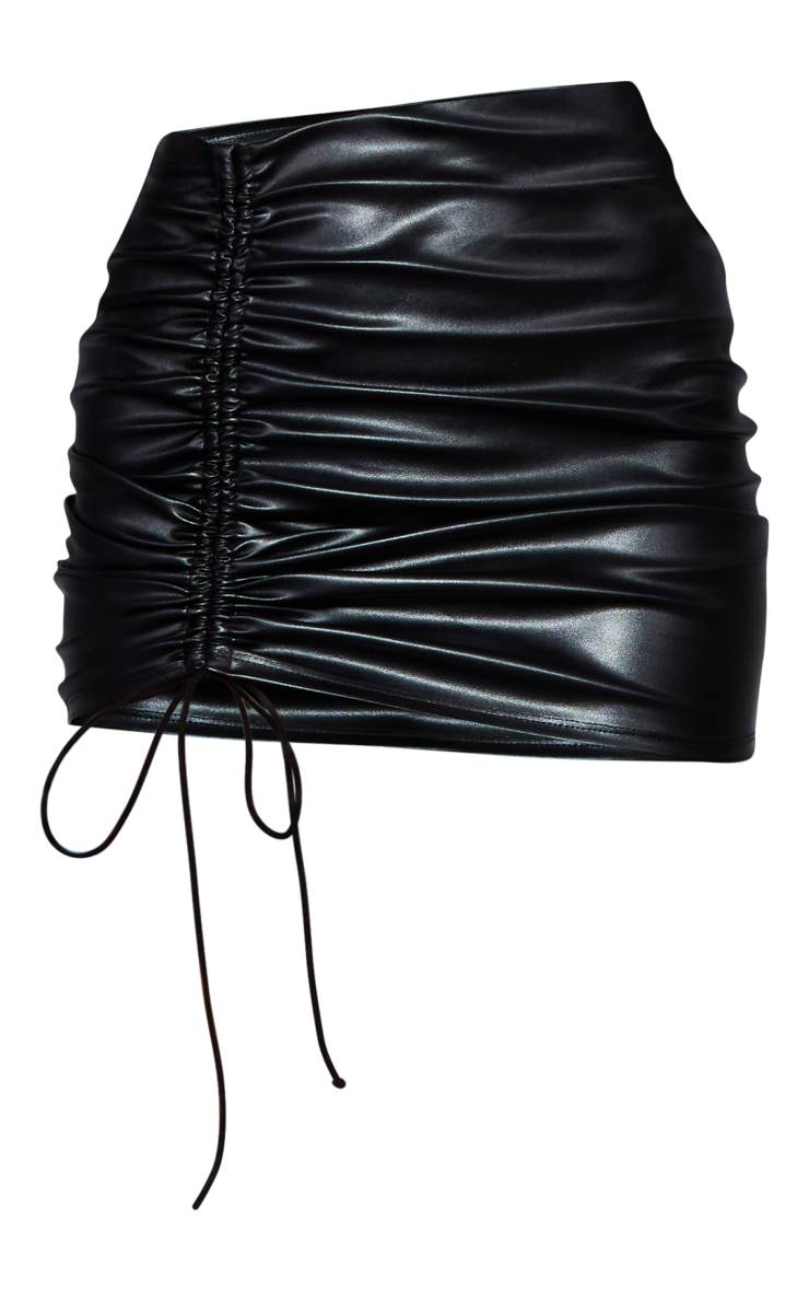 Noir Ensemble Jupe Micro Mini Froncée En Synthétique
