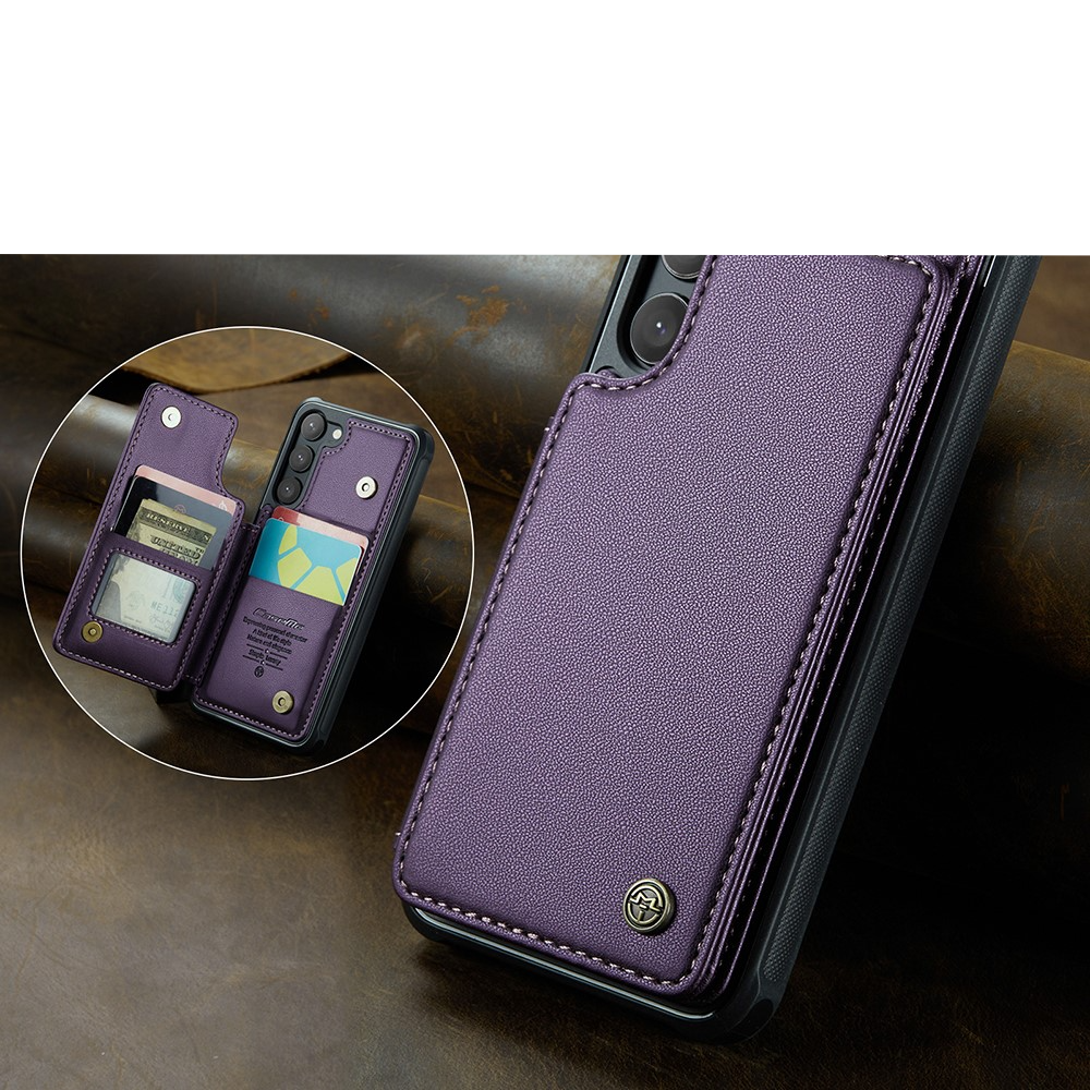 Samsung Galaxy S23 5G Leder Hülle mit Kartenfächern im Litchi Look   Kickstand (RFID Schutz) - Lila