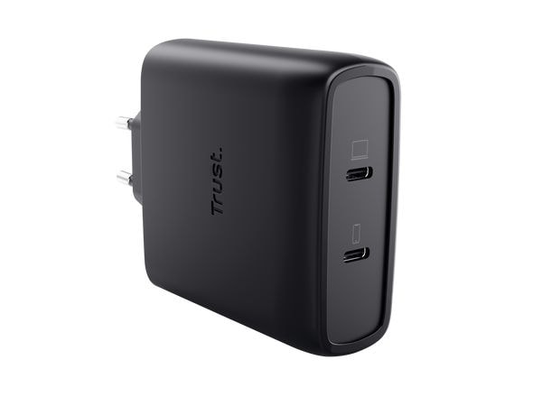Trust Maxo USB-C-GaN-Ladegerät 100 W mit 2 Anschlüssen Schw GaN-Technologie mit Dual-Port-Ausgang und bis zu 100 W Ladeleistung