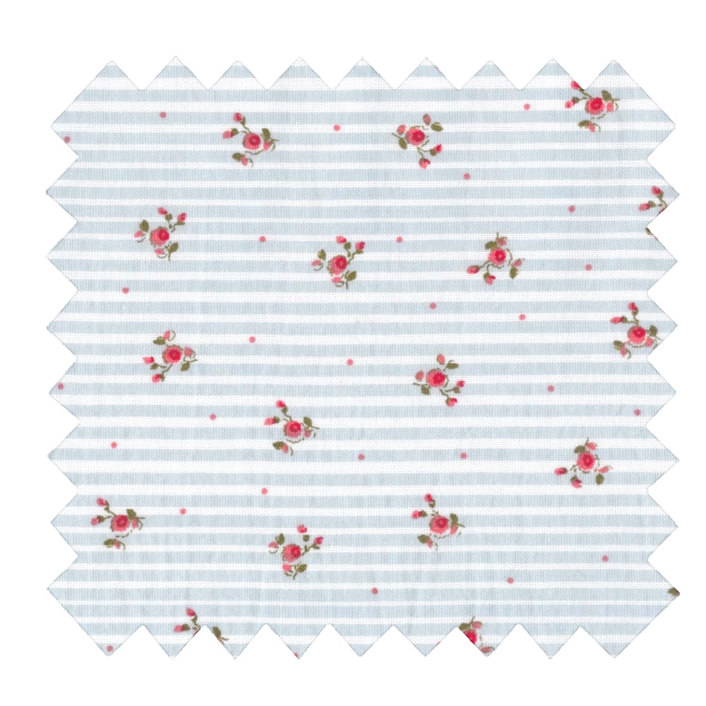 Tissu Coton Au Mètre Ex2328 Rayures Fleuries Bleu