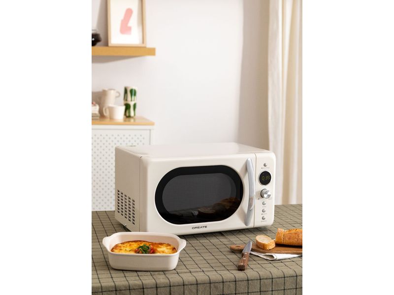 Create Mikrowelle Retro Wollweiss Retro-Mikrowelle mit Grill, Defrost und Autocook-Funktionen