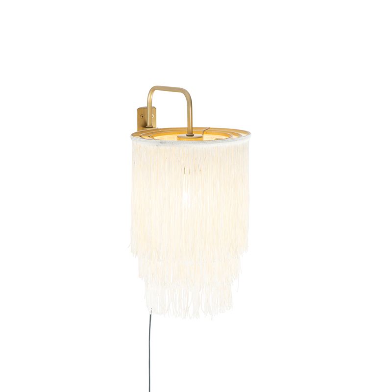 Oosterse wandlamp goud crème kap met franjes - Franxa