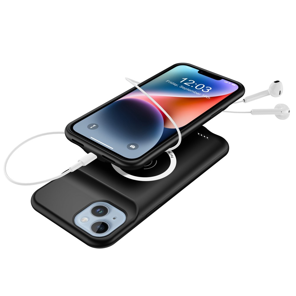 iPhone 14 Plus MagSafe Backpack Akku Case Schutzhülle (8500mAh) - Schwarz