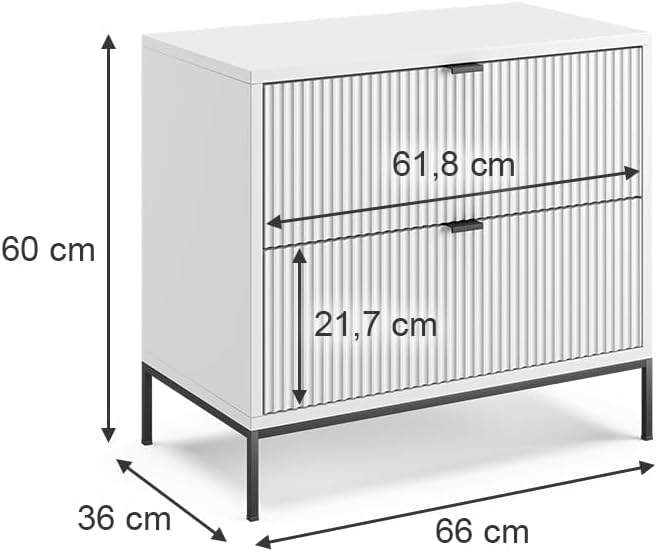 Vicco Nachttisch Eliza, Nachtkommode, Weiß, 66 x 60 cm mit 2 Schubladen
