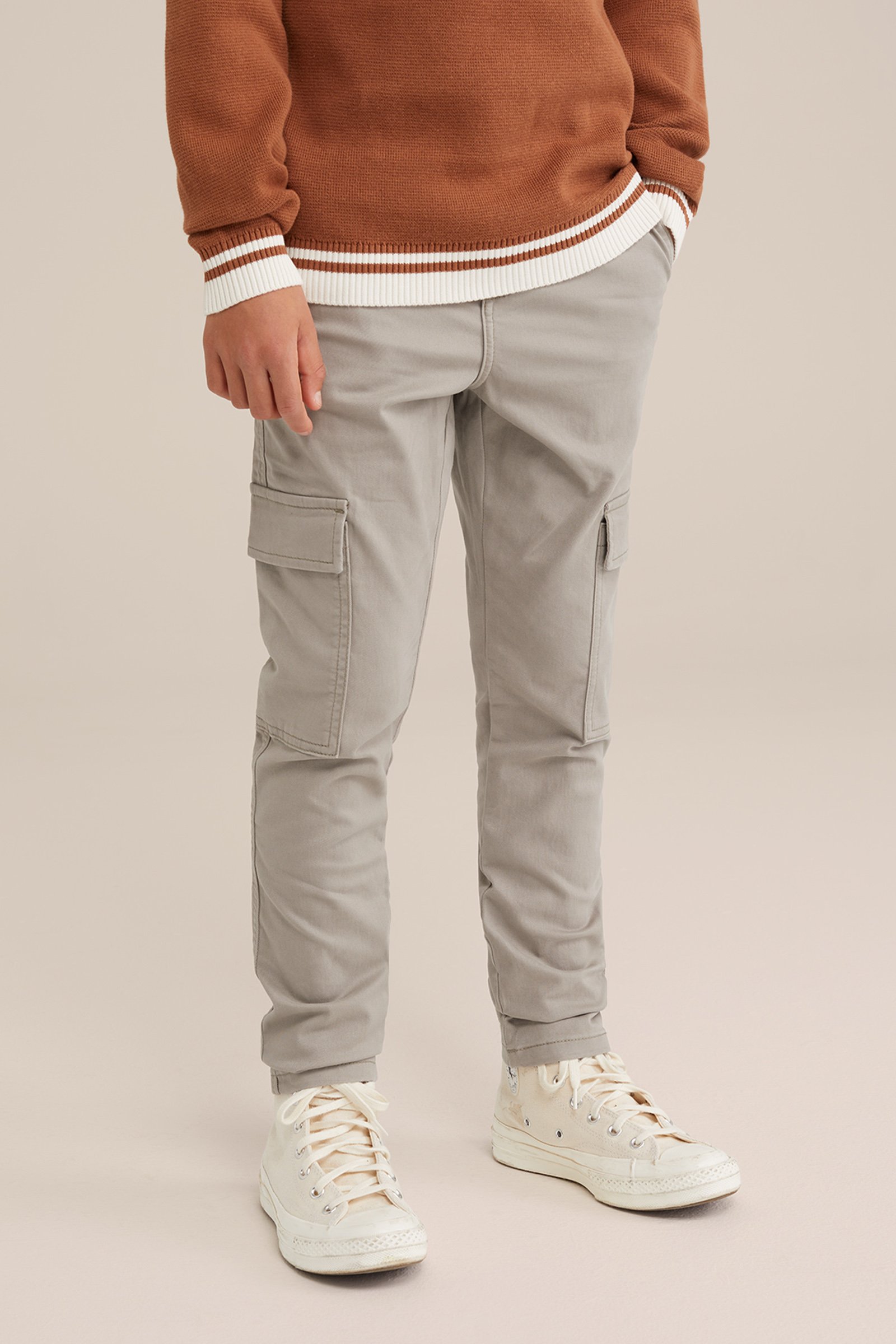 Jongens slim fit cargobroek WE Fashion Lichtgrijs