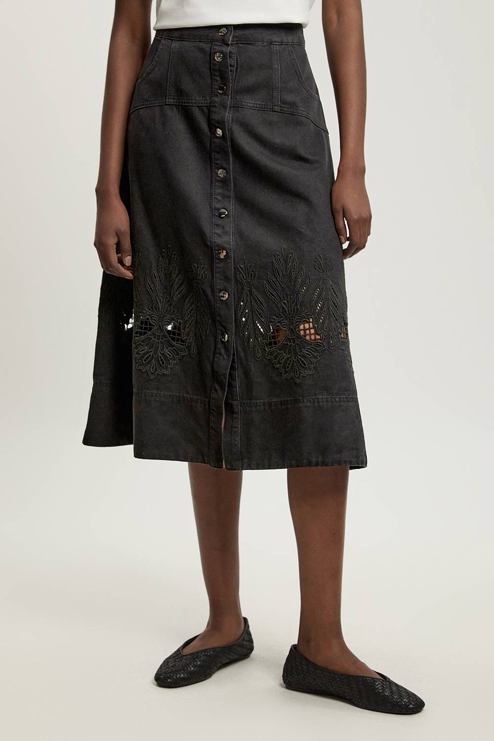KarenMillen Jupe Midi Évasée En Denim À Découpes