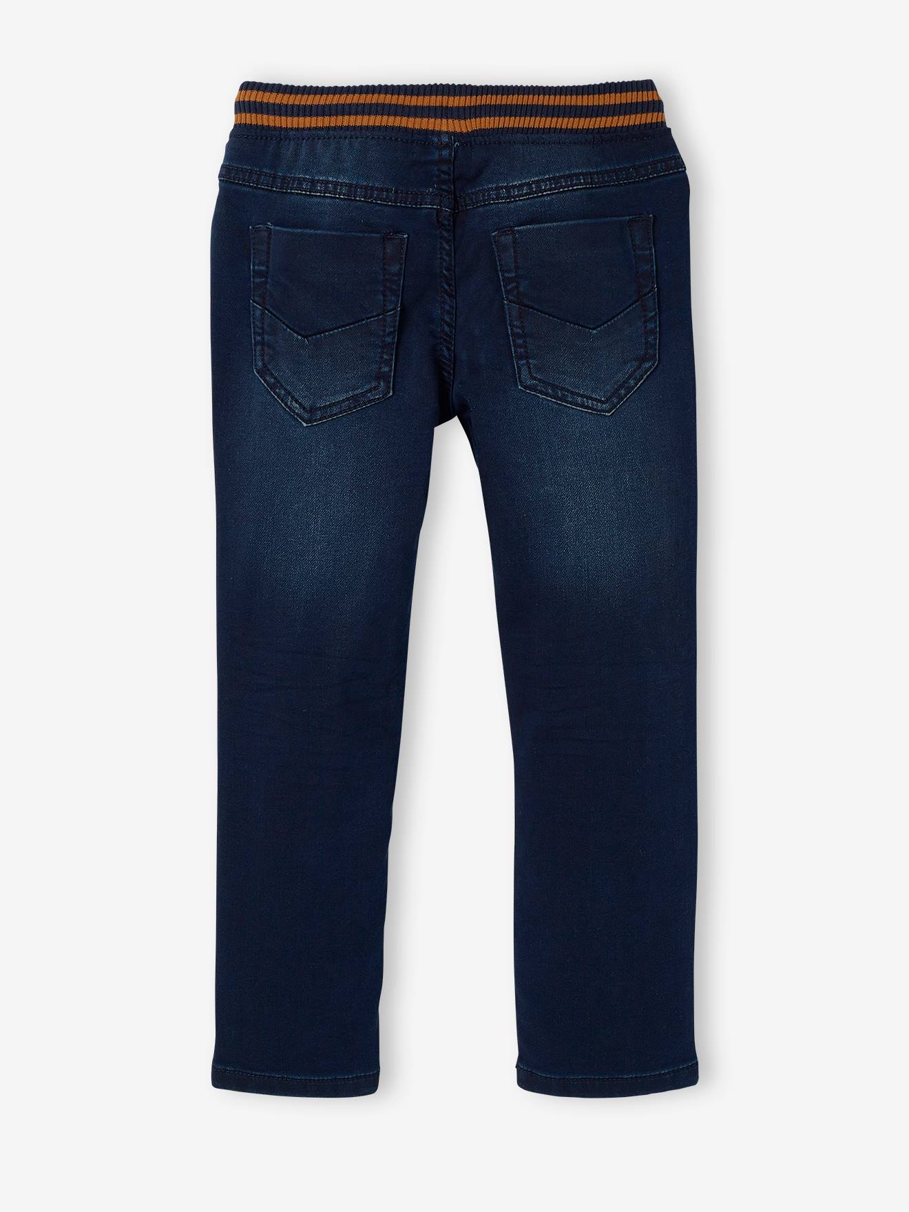 Calças de corte reto para meninos em fleece preto liso com efeito jeans.