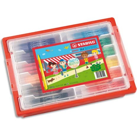 Feutre coloriage stabilo power capuchon ventilé encre lavable pointe moyenne ne sèche pas coffret scolaire 144 unités