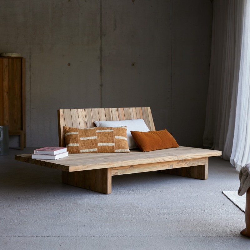 Banquette en bois de teck recyclé Joaquin, 3 places H 76 x L 200 x P 100 cm