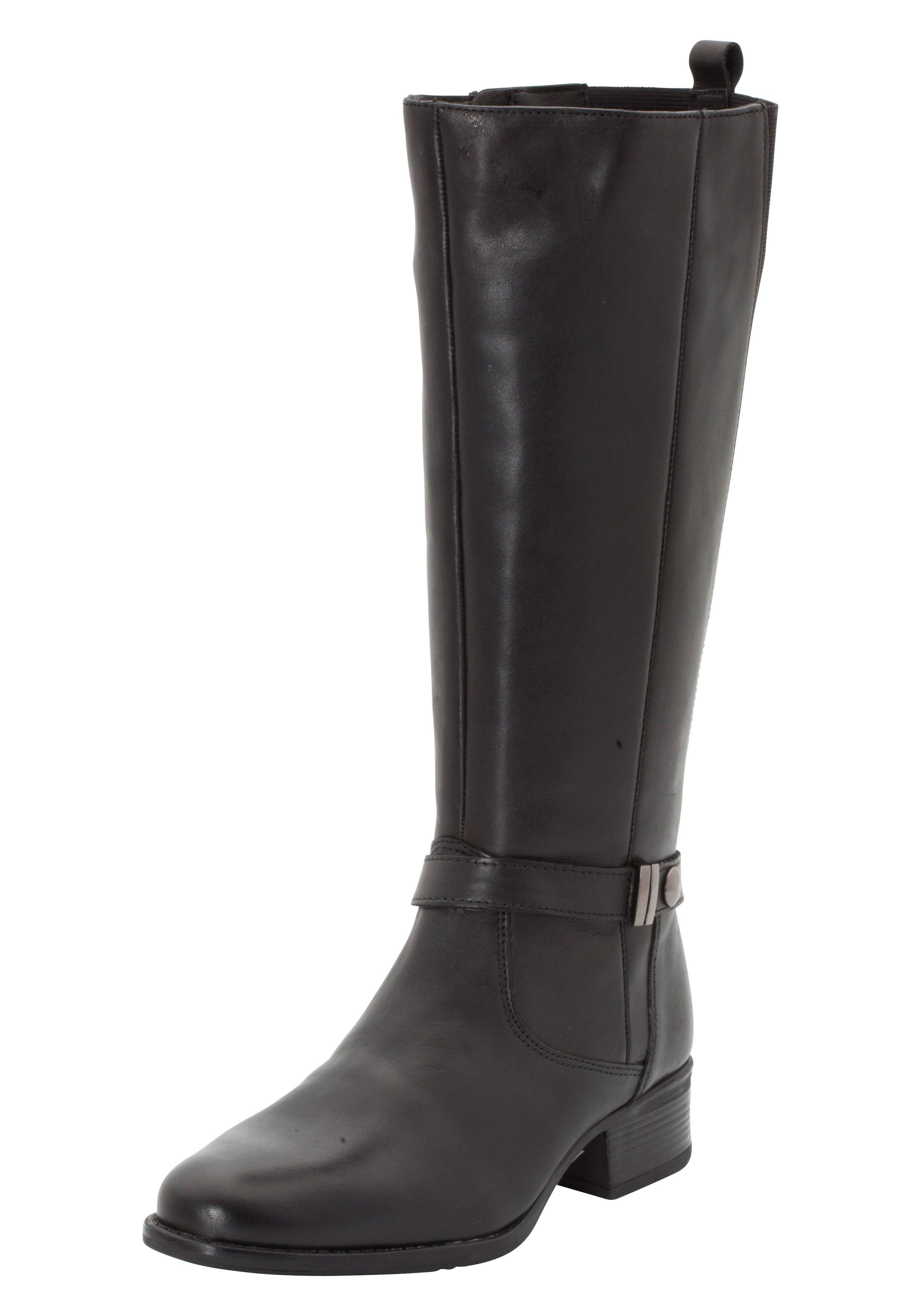 Weitschaftstiefel aus Leder mit Zierband