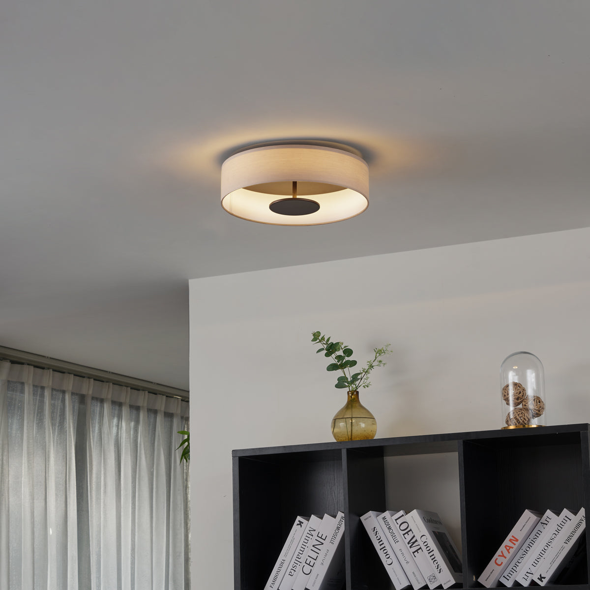 QAZQA Moderne plafondlamp beige stof incl. LED 3-staps dimbaar -